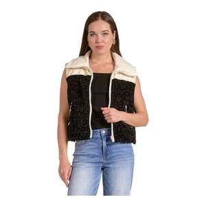 Elan Reversible Puffer Vest, Cream Vegan Leather & Black Teddy Fleece, Size M